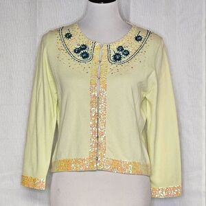Moth Anthropologie 2004 Vibrant Light Green Beaded & Sequined Cardigan Sweater